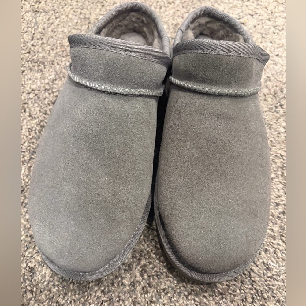 Gray Suede Slip-On Slippers
